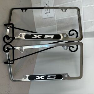 BMW X5 Silver License Plate Frames with Black Accents